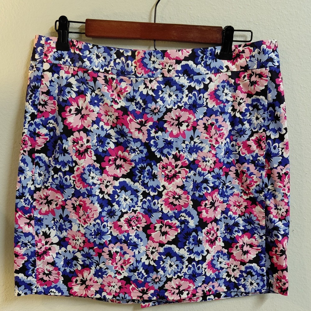 Talbots Women's Size 10 Floral Skort Pink Blue Cotton Stretch A-Line Casual